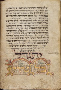Eine Seite aus dem Machsor in hebräisch verfasst mit Vogeldarstellungen.