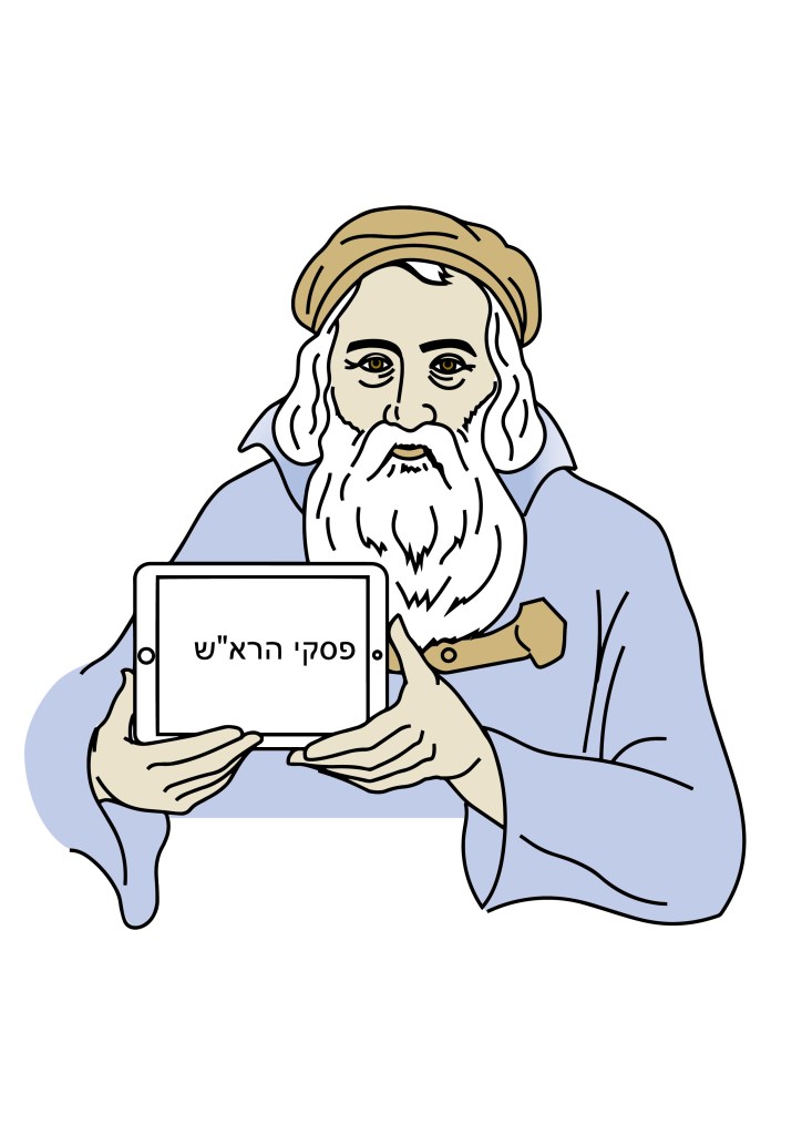 Ein alter Mann mit langem weißen Bart und einer mützenähnlichen Kopfbedeckung hält ein iPad in den Händen